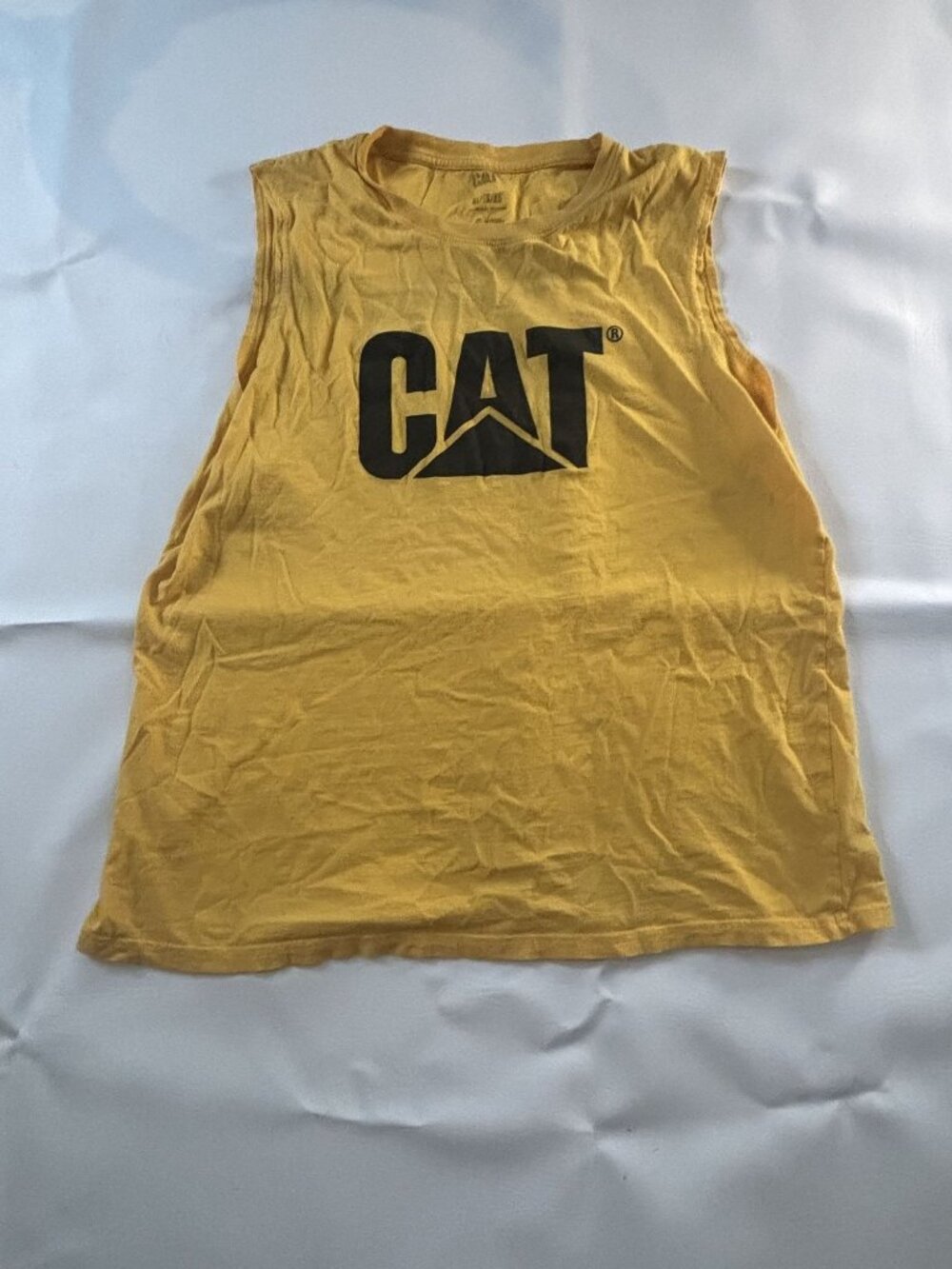 Caterpillar CAT Yellow Sleeveless Tank Top Logo Graphic Cotton Size Large